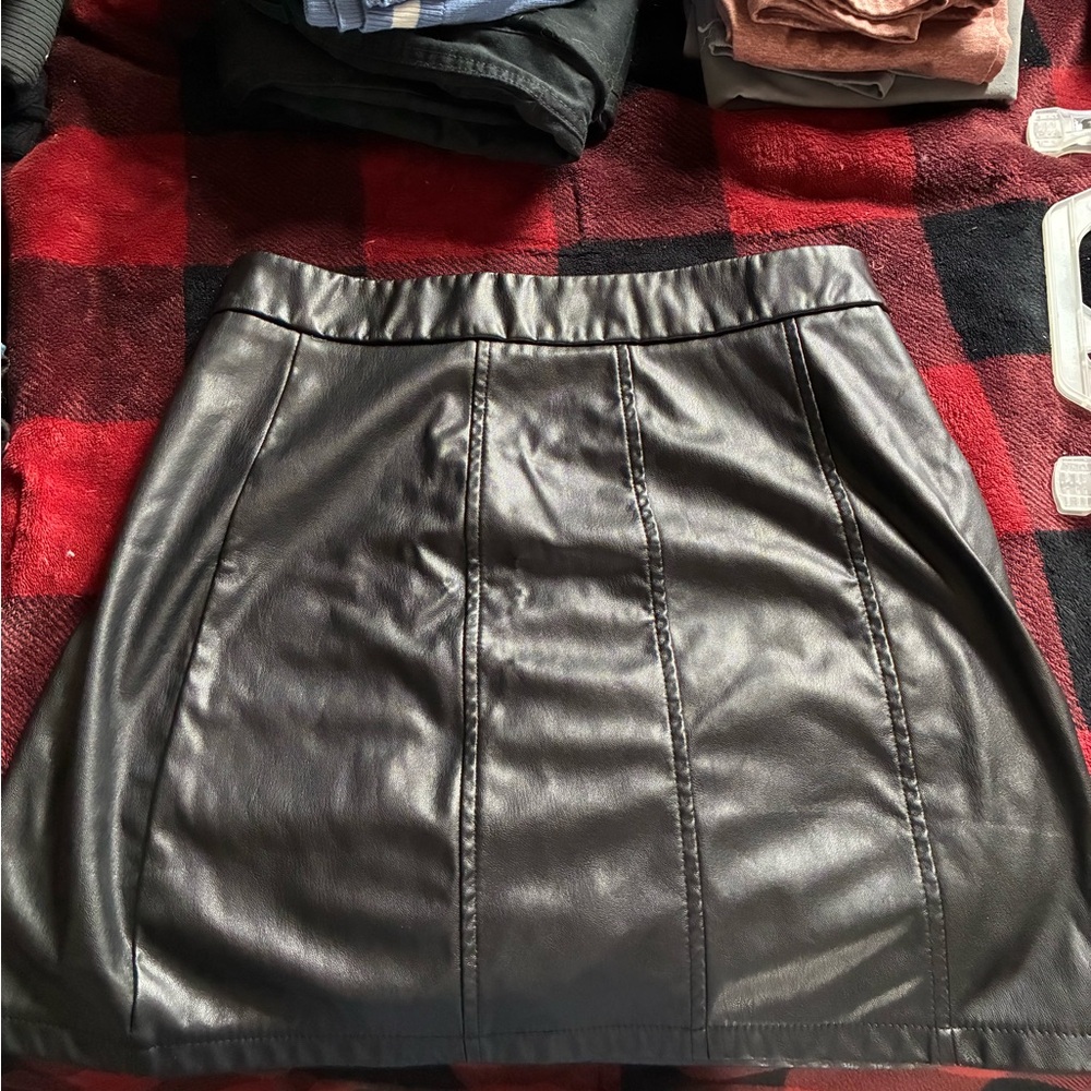 Faux Leather Black A-Line Mini Skirt
